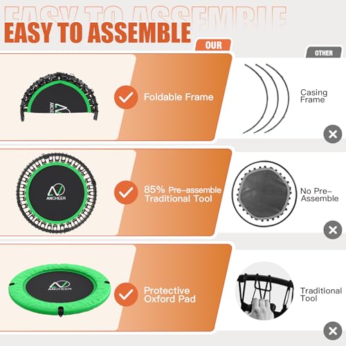 ANCHEER 40" Bungee Rebounder Trampoline with Adjustable Handle, 400LBS - color: Lime Green