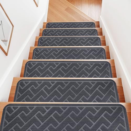 Dayacoco 15 Pack 8"×30" Non Slip Stair Treads, Polyester Stair Runne, Gray - color: Grey