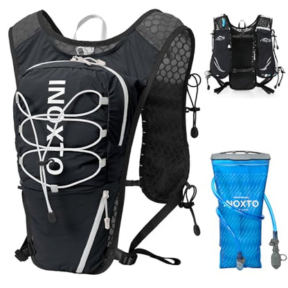 IX INOXTO Running Vest for Women Men, Adjustable Chest Straps Running Hydration Vest with 500ml Soft Flask, Lightweight Breathable Reflective Hydration Backpack for Hiking - color: Black with 1.6L