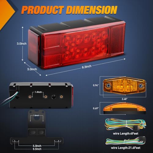 Nilight LED Trailer Light Kit Submersible Rectangular Tail Marker Lights - color: Red Trailer Light w/11LED ID Bar w/Marker Lights