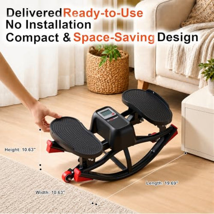 Rocking Stepper for Home Exercise - U-Track Low-Impact Stepper with Resistance Bands, Massage Pedals & Eco-Friendly Mat, Anti-Slip Balance Board for Full Body Workout, 330 LBS Capacity