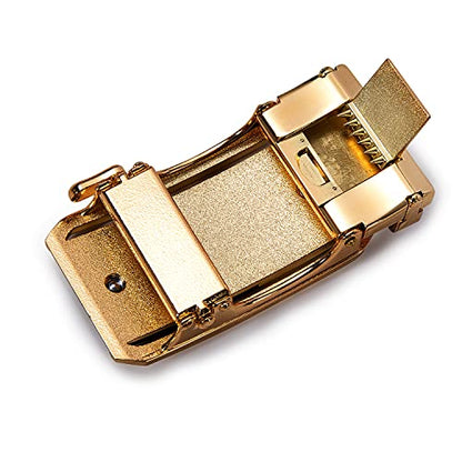 Dubulle Mens Ratchet Belt Gold Click Buckle Adjustable Leather Belts - color: Black Fashion Strap, size: Adjustable from 36" to 45" Waist