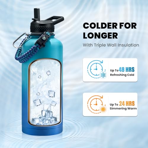 RAYMYLO Insulated Water Bottle 87 oz, Triple Wall Vacuum Stainless Steel - color: Cyan Blue, size: 87 Ounces