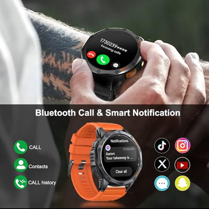 Military Smart Watch for Men, Built-in GPS, 30-day standby, 1.43" AMOLED - color: Sivler & Camo (2 Bands)