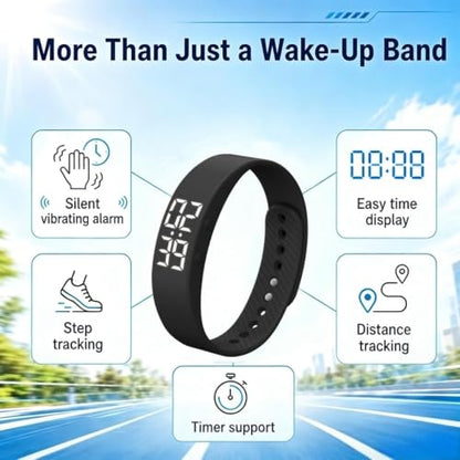 Vibrating Alarm Wristband Clock for Heavy Sleepers, Wake Band Wrist Watch Silent Vibration Bracelet, 3D Step Counting, Calorie Detection, Silent Alarm, Precise Timing - color: White