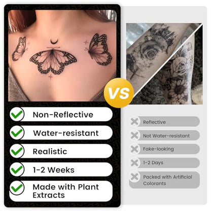 Semi Permanent Tattoo, Dark Flying Dragon & Barbed Wire Design, Small - color: bat & thorn