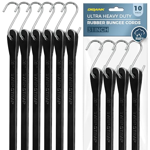 31 Inch Bungee Cords with Hooks, 10 Pack EPDM Rubber Straps - size: 31" long*10Pack