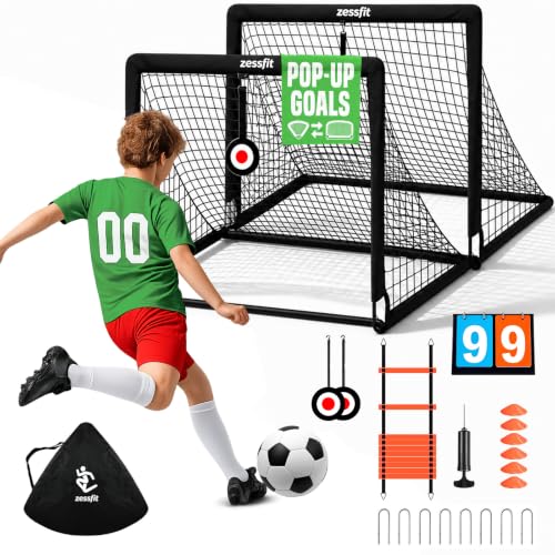 Kids Soccer Goal Set for Backyard, Portable Soccer Nets Set of 2 with Soccer Ball, Scoreboard, Agility Ladder, Cones and Target Nets, Indoor Outdoor Soccer Training Equipment for Boys and Girls - color: Black, size: 4x3FT