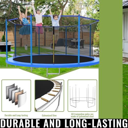 ACWARM HOME 10FT/12FT/14FT Trampoline for Kids and Adults - Outdoor Trampoline with Safety Net - Anti Rust - ASTM Approved - Blue