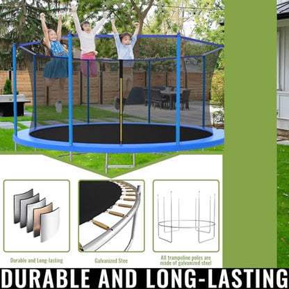 ACWARM HOME 10FT/12FT/14FT Trampoline for Kids and Adults - Outdoor Trampoline with Safety Net - Anti Rust - ASTM Approved - Blue