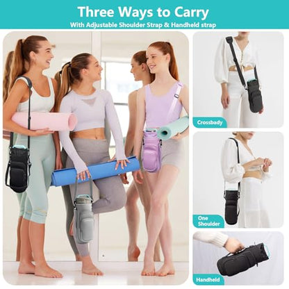 linmaya Water Bottle Carrier Bag,Water Bottle Holder with Straps Phone Pockets Fits Stanley IceFlow Owala 16/24/32/40oz - color: Black, size: 16-40 Oz wihtout Handle