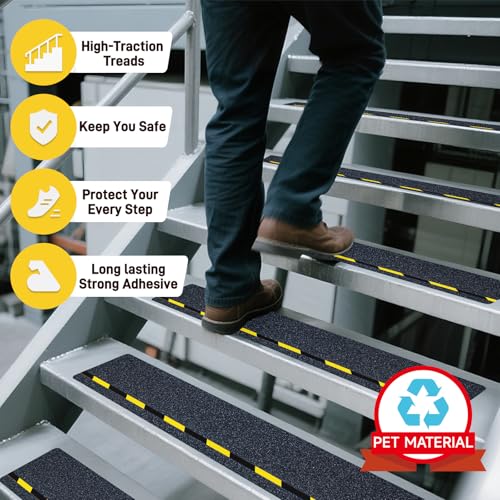 LifeGrip Reflective Anti Slip Stair Treads 8"x32" 10-Pack, Black/Yellow - color: Black/Yellow, size: 8" x 32"