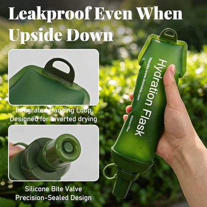 2Pcs 500ml Soft Flask, TPU Collapsible Soft Water Bottle for Hydration Pack, Running Vest, Leak-Proof Folding Water Bottle for Hiking Cycling Climbing Jogging- Green - color: 500ML Green