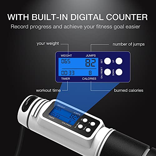 Jump Rope, H Handio Jump Rope with Counter, Workout Jumping Rope with Steel Ball Bearings, Adjustable Length Speed Skipping Rope for Men Women Kids Home Gym, Crossfit, Fitness Exercise - color: Black