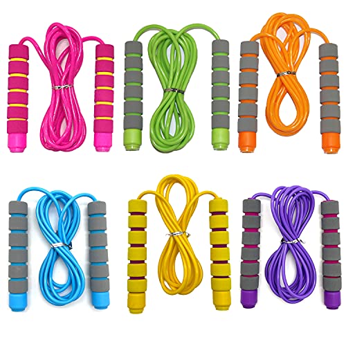 Adjustable Jump Ropes for Kids - Colorful Skipping Ropes with Soft Foam Handles - Ideal for Outdoor & Indoor Play, Fun Games Activity, Fitness, Exercise and Party Favors - color: 6-Pack (All 6 Colors)