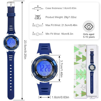 DTKID Digital Kids Watch 30 M Waterproof for Girls Boys 5-16 - color: dark blue