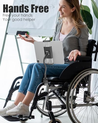 Tablet Holder for Wheelchair Arm [Pro Version] Long Arm Gooseneck Electric Wheelchair Tablet Mount Clamp for iPad Pro12.9 11 Air Mini, Galaxy Tab, iPhone, 4-13" Device