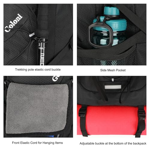 Goloni 45L Foldable Hiking Daypack, Lightweight Water‑Resistant Backpack - color: Black