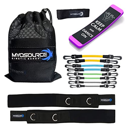Dance Fitness Kit - Leg Resistance Bands - 4 Levels of Resistance, Dance Turning Board, Body Conditioning for Dancers Training Download, Flexibility Strap - Dance, Figure Skating - color: Ages 12 and Under: Yellow, Lt Blue, Lt Green, Grey