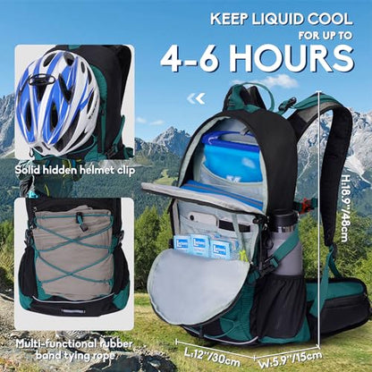 N NEVO RHINO Hydration Backpack with Water Bladder 3L, Hiking Backpack - color: 03 Lake Green