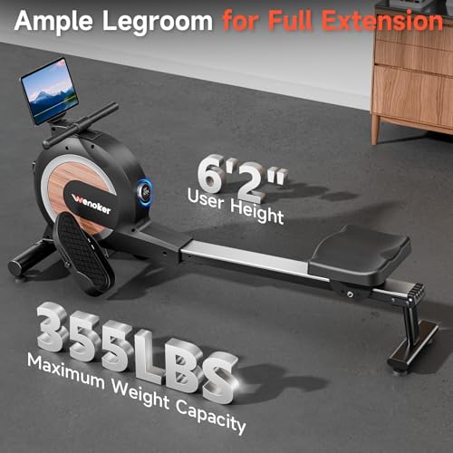 WENOKER Rowing Machine, Magnetic Rowing Machine for Home, Upgraded 32-Levels Resistance with Smart Electronic Knob, 350 LBS Weight Capacity, Compact Rower Machine Easy Assembly. - color: Black brown