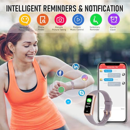 Fitness Tracker with 24/7 Heart Rate Blood Pressure Blood Oxygen Sleep Monitor, 1.1" AMOLED Touch Screen Activity Trackers, Waterproof Step Counter Health Pedometer for Women - color: pink