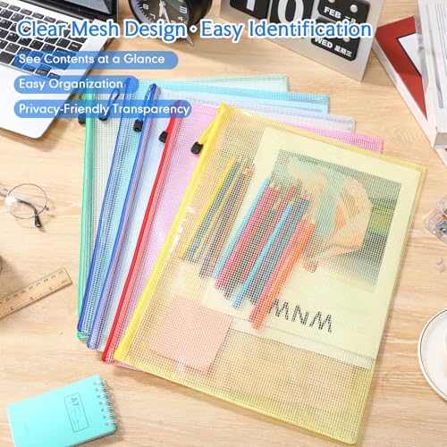Zhehao 100 Pcs B4 Mesh Zipper Pouch Bag Bulk Mesh Pouch with Zipper - color: Colorful, size: B4,15 x 11 Inch