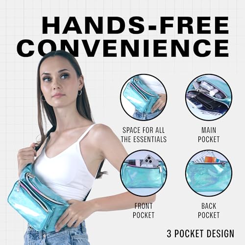 SoJourner Waterproof Holographic Fanny Pack, Blue Glitter - color: Glittler Light Blue
