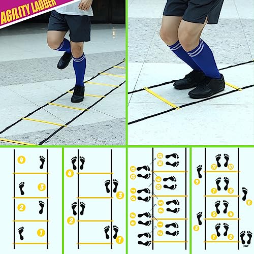 Teenitor Agility Ladder Speed Ladder Training Ladder for Soccer, Speed, Football Fitness Feet Training Carry Bag Agility Training Equipment 13 rungs, 23 feet - color: ‎Yellow