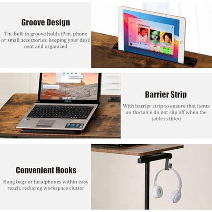 Hadulcet Small Standing Desk Height Adjustable with Tiltable Tabletop - color: Rustic Brown, size: 31.5" with Charging