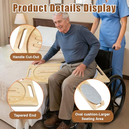 Wooden Slide Transfer Board,31x11" Transfer Board with Track Pulley Turntable,Made of Heavy-Duty Wood for Patient,Holds up to 500 Pounds,Suitable for Patient Senior and Handicap Move Assist