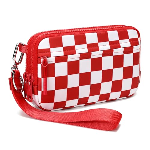 FODOKO Wristlet wallets for Women RFID crossbody bags with 4 Zippers - color: Red