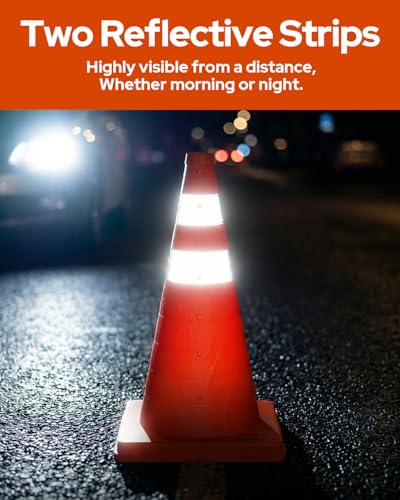 2 Pack 28In Collapsible Traffic Safety Cones with Reflective Collar - size: 28 Inch