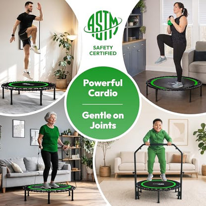 JUMPZYLLA Mini Rebounder Trampoline for Adults, Fitness Trampoline with Bar - color: Green, size: 40"