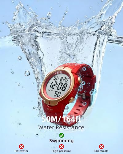 CakCity Digital Watch Mens, Waterproof Sport Wristwatch, Referee Stopwatch - color: Red