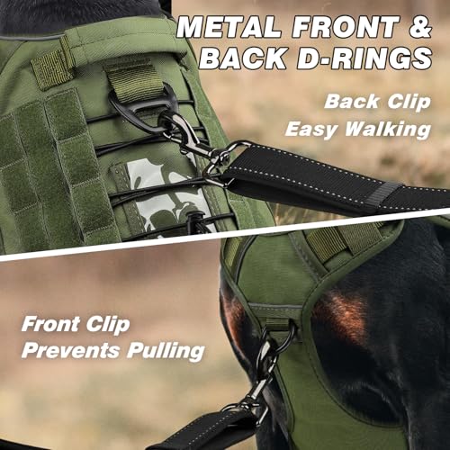 WINGOIN Tactical Dog Harness for Large Dogs,No Pull Heavy Duty Dog Harness - color: Green, size: Large: 45-80 lbs (Chest:27-37",Neck:19-25")