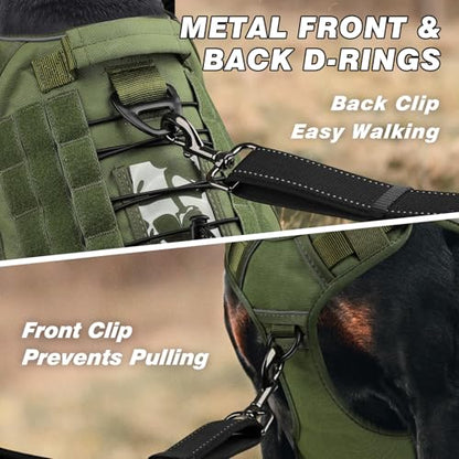 WINGOIN Tactical Dog Harness for Large Dogs,No Pull Heavy Duty Dog Harness - color: Green, size: Large: 45-80 lbs (Chest:27-37",Neck:19-25")