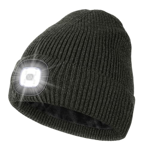 MELASA Winter Fleece Lined Beanie with The Light, Warm Gifts for Men Dad - color: Forest Night