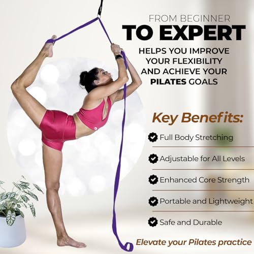 Pilates Stretching Strap with Door Anchor for Flexibility Training - color: Purple