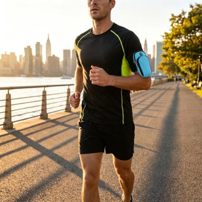 Running Armband with Earphone Bag, Armband Suitable for Most Phones, Water Resistant 2 Pockets (Blue) - color: Blue