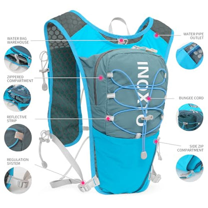 IX INOXTO Running Vest for Women Men, Adjustable Chest Straps Running Hydration Vest with 500ml Soft Flask, Lightweight Breathable Reflective Hydration Backpack for Hiking - color: blue with 500ml