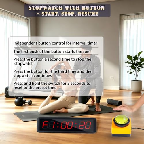 Independent Button Type 1.5-inch Fitness Room Rest Timer, Suitable for Gym Exercise/School/Home Exercise/Boxing Gym/Indoor Rock Climbing (1.5 inch 6-Digit red)