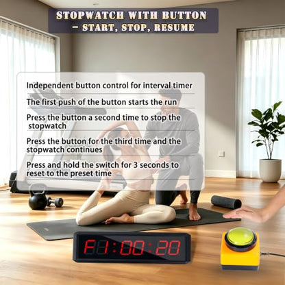 Independent Button Type 1.5-inch Fitness Room Rest Timer, Suitable for Gym Exercise/School/Home Exercise/Boxing Gym/Indoor Rock Climbing (1.5 inch 6-Digit red)