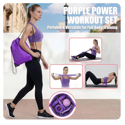 5PCS Ultimate Multifunction Pedal Resistance Bands with Handles - Foot Pedal Resistance Band for Total Body Workout, Includes Massage Ball,Bag &Quick Start Guide - color: Purple