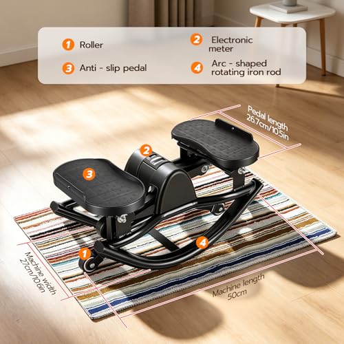 Rock Stepper Side to Side Lateral Motion Machine – Low-Impact Home Workout, Full-Body Engagement, Adjustable Resistance Bands + Digital Monitor, No Assembly Needed, Supports 250 lbs