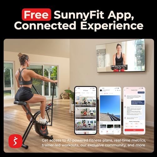 Sunny Health & Fitness Smart Foldable Magnetic X-Bike, Low-Impact Workouts - color: Black