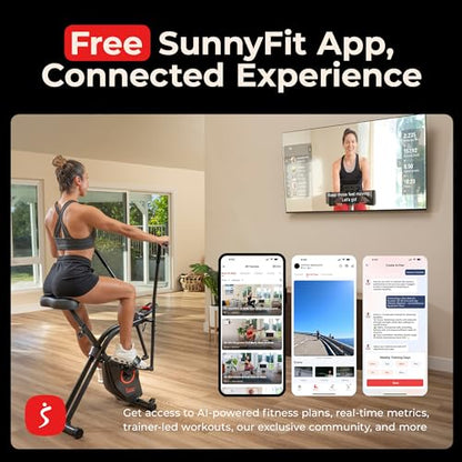 Sunny Health & Fitness Smart Foldable Magnetic X-Bike, Low-Impact Workouts - color: Black