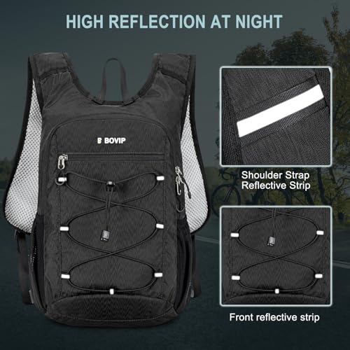 BOVIP Lightweight Hydration Back,15L Multipurpose Hiking Backpack with 1.5L Water Bladder ,Hydro Water Daypack for Cycling Hiking Rave for Men Women - size: Black