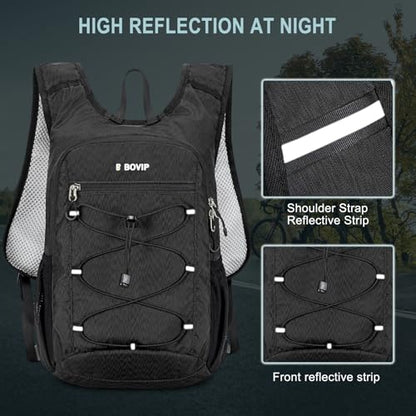 BOVIP Lightweight Hydration Back,15L Multipurpose Hiking Backpack with 1.5L Water Bladder ,Hydro Water Daypack for Cycling Hiking Rave for Men Women - size: Black
