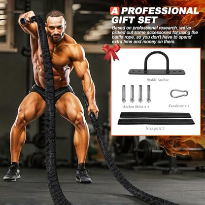 Battle Ropes for Home Gym Exercise: 1.5 Inch Diameter 30FT Length Workout Exercise Rope Training Ropes with Protective Sleeve, Heavy Battle Rope for Workout Exercise Fitness & Strength Training - style: 1.5IN-30FT